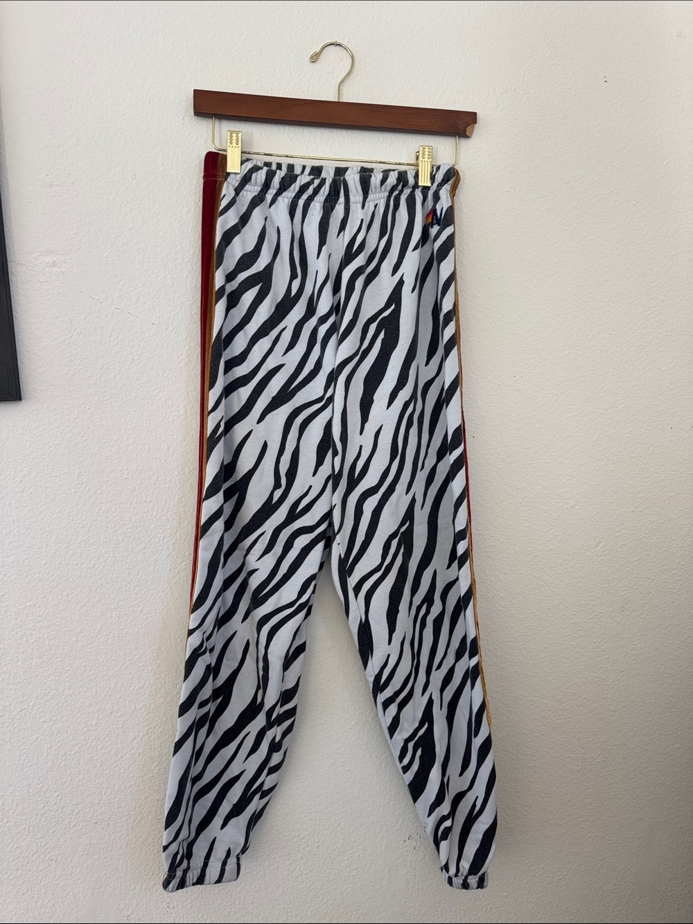 Aviator Nation Zebra Print Joggers with Side Stripe - Black/White/Red
